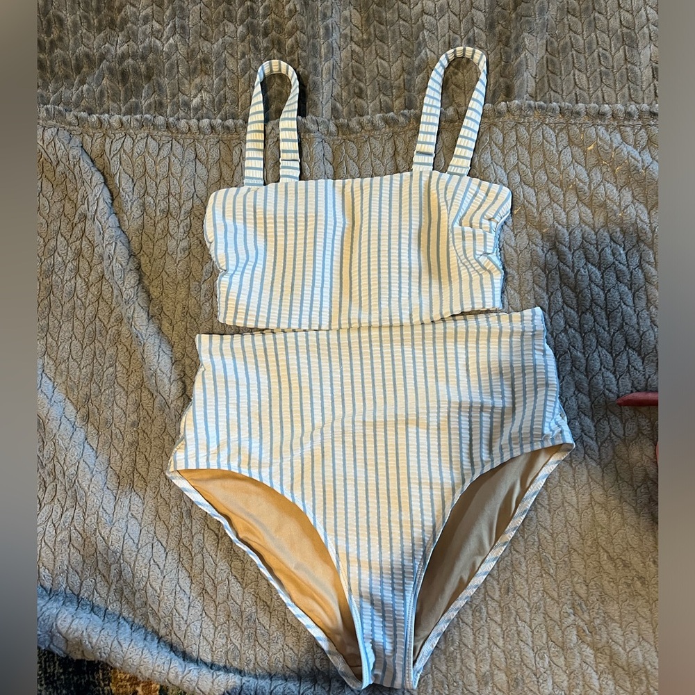 Blue Striped Old Navy Bandeau High Waisted Bikini